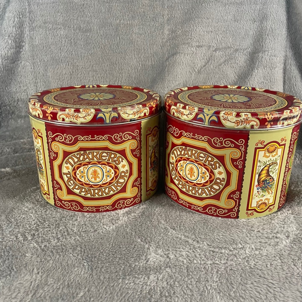 Nyakers Pepparkakor Swedish Ginger Snap Empty Decorative Tins Set of 2 Large